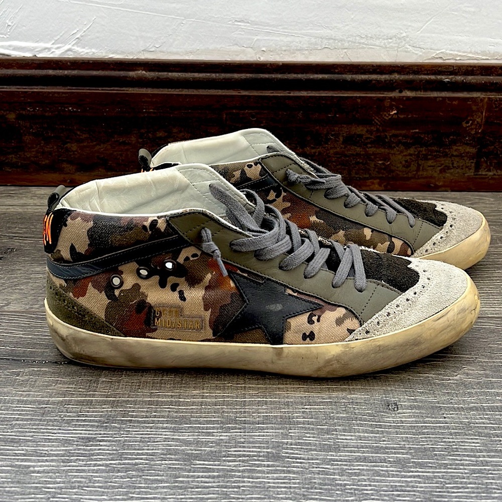 GOLDEN GOOSE Men’s Green Mid-star Camouflage Sneaker size 44 (10.5 US)